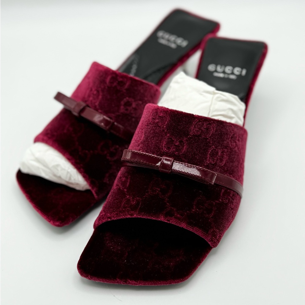 Gucci GG Jacquard Bow Slide Sandals 37 - Picture 2 of 10